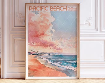 Pacific Beach Watercolor Art Print - San Diego Print -  California USA Travel Poster - World Cities Wall Art - Pastel Colors Travel Art