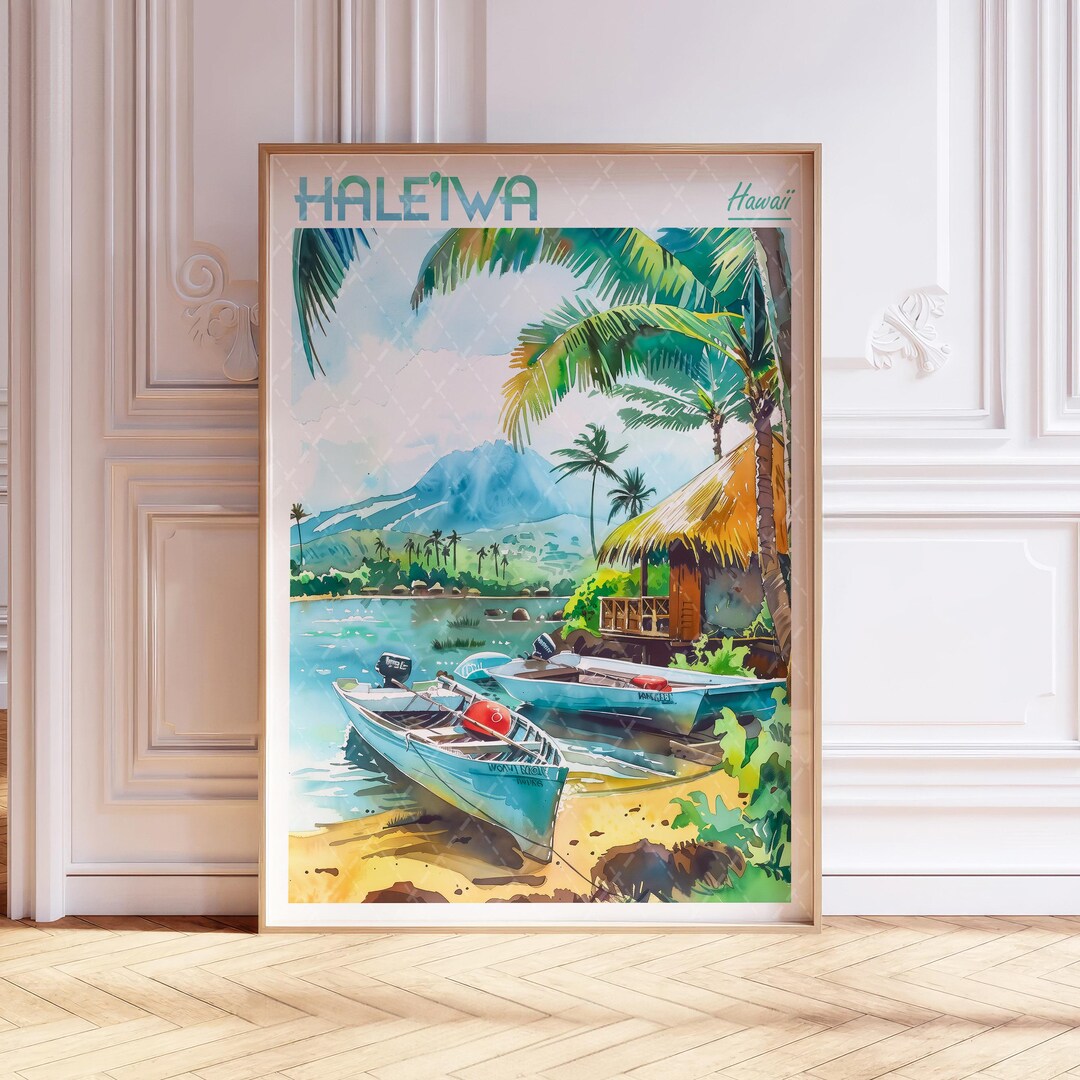 Haleiwa Watercolor Art Print Honolulu City Print Hawaii USA Travel