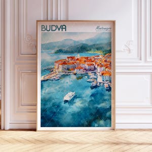 Budva Watercolor Poster - World Cities Wall Art - Montenegro Travel Poster - Printable City Poster - Pastel Colors Travel Poster
