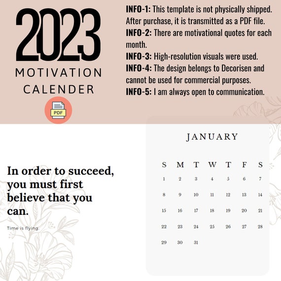 2023 Motivation Calendar, 2 motivational quote per page, digital calender, motivation calender