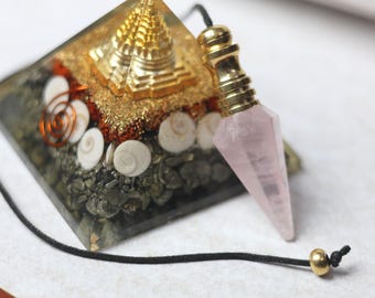 Rose Quartz Pendulum – Brass Chakra Healing, Love & Harmony