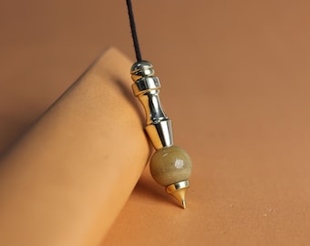 Pendolo in ottone/pietra di diaspro giallo, strumento per la pulizia dei chakra