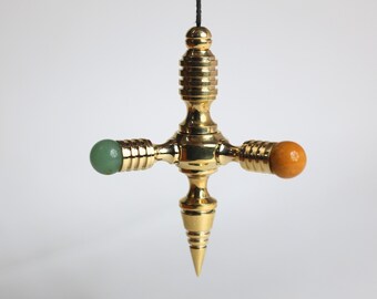 Pendolo in ottone con tripla pietra preziosa, diaspro giallo, avventurina, ametista
