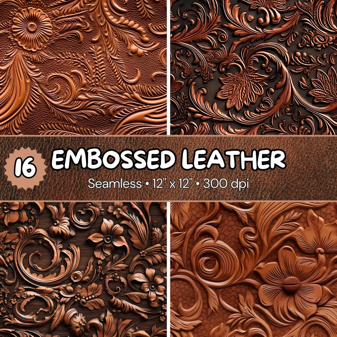 16 Embossed Leather Seamless Digital Papers, Floral Western Brown ...