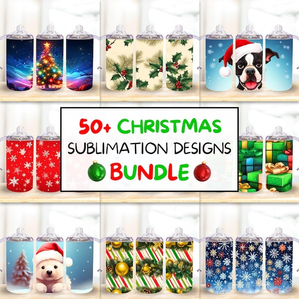 50 Christmas Sippy Cup Designs Sublimation Wrap Bundle, 12oz Straight Wraps PNG, Xmas Tree Reindeer Snowflakes, Instant Digital Download