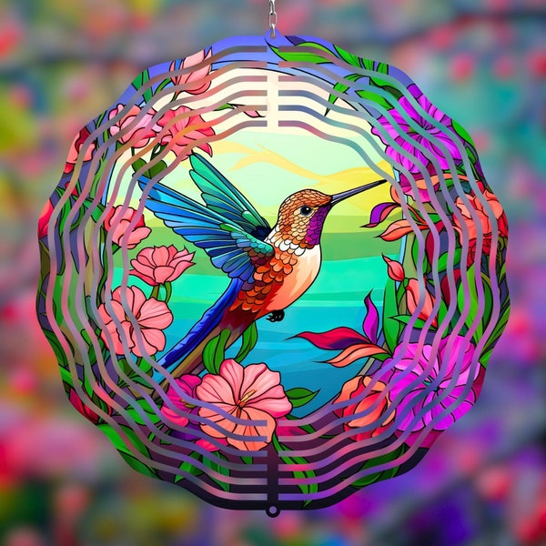 Hummingbird & Flowers Wind Spinner Sublimation Design, Backgrounds for Windspinners PNG, Digital Download File, Commercial Use