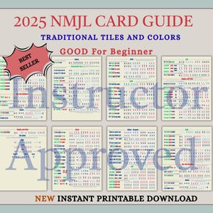 May include: A 2025 NMJL card guide with traditional tiles and colours. The design includes the text "Best Seller", "Good for Beginner", "Instructor Approved", and "New Instant Printable Download".