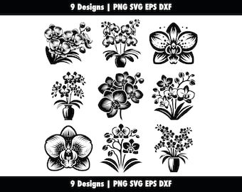 Orchids Blooming Flowers Bundle, Orchid Flowers, svg png eps dxf, Orchids Silhouette Cricut, Vector Cut, Stencil Clipart, Commercial Use