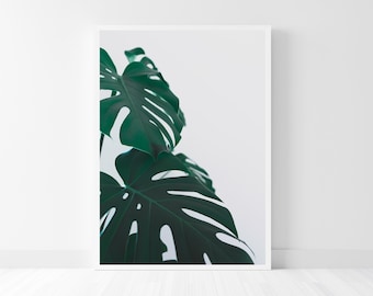 Monstera Deliciosa Minimalist Close-Up Photography, Vertical Botanical Print, Green Tropical Leaves Printable Wall Art, Digital Download