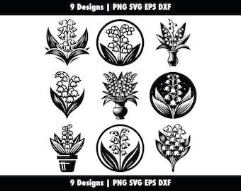 Lily of the Valley Bundle, May Bells Blooming Flower, svg png eps dxf, Lilium Silhouette Cricut, Vector Cut, Stencil Clipart, Commercial Use