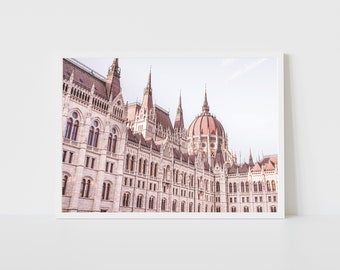 Budapest Parliament Building Photography, Baroque Architecture Building, Europe Travel, Horizontal Digital Download Print, Vintage Wall Art