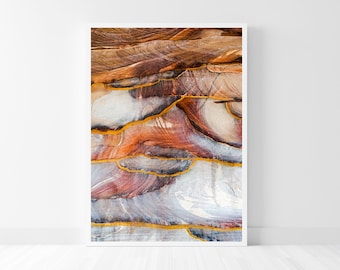 Colorful Stone Texture in Petra - Wadi Musa, Natural Brown Stone Pattern Photography, Abstract Stone Veins, Minimalist Nature Print