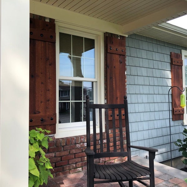 Custom Cedar Shutters - Exterior Board & Batten Wood Shutters - Fully Finished Wooden Shutters - Outdoor Home Decor