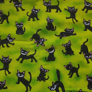 Black Cat Fabric All Hallows Eve Black Cat Green Background Cute Halloween Cat Fabric Robert Kaufman Fabric