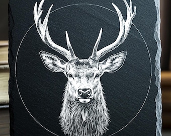 Archivos PNG de grabado láser de ciervos, archivo de grabado de posavasos de pizarra, listo para grabado láser, PNG quemado digital, retratos de diseño de animales grabados con láser