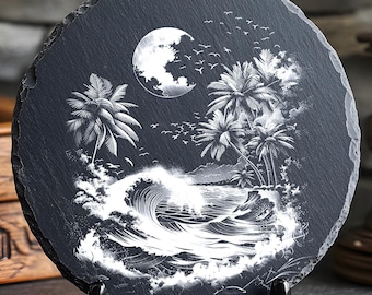 Summer Beach Laser Engrave File PNG, 3D Illusion Lightburn Laser Engrave, Designs For Laser, PNG Burn Digital File, Slate Stone Laser Design