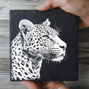 Leopard Laser Engrave File PNG, 3D Illusion Lightburn Laser Engrave, Designs For Laser, PNG Burn Digital Files, Slate Stone Laser Designs