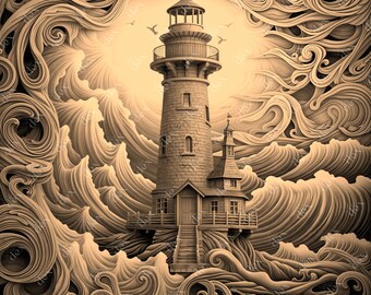 Archivo PNG de grabado láser de faro, grabado láser Lightburn de ilusión 3D, diseño para láser, archivos digitales de grabación PNG, diseño láser Lightburn