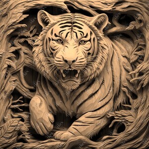 Laser Engrave File PNG, 3D Illusion Laser Engrave, PNG Burn Digital File, Tiger Lightburn Laser Design Portrait, Animal Laser, 3D Laser Burn