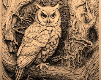 Laser Engrave File PNG, 3D Illusion Lightburn Laser Engrave, Design For Laser, PNG Burn Digital Files, Owl Lightburn Laser Design Portrait