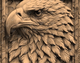 Archivo de grabado láser PNG, grabado láser Lightburn de ilusión 3D, diseño para láser, archivos digitales de grabación PNG, retrato de diseño láser Eagle Lightburn
