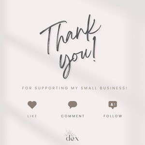 K&ouml;nnte beinhalten: Vielen Dank f&uuml;r die Unterst&uuml;tzung meines kleinen Unternehmens! Ein wei&szlig;er Hintergrund mit schwarzem Text und drei Symbolen. Die Symbole sind ein Herz, eine Sprechblase und eine Person mit der Nummer 1 &uuml;ber ihrem Kopf. Der Text unter den Symbolen lautet "Gef&auml;llt mir", "Kommentieren" und "Folgen".