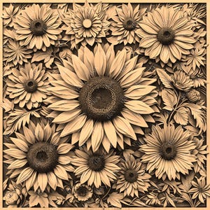Sonnenblume Laser gravieren Datei PNG, 3D Illusion Lightburn Laser Gravur, Design für Laser, PNG Brennen Digitale Dateien, Floral Lightburn Design