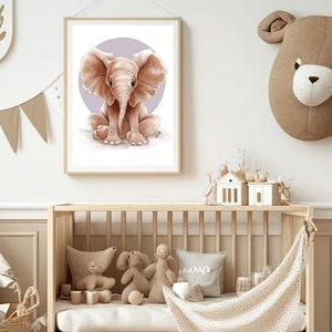Elephant Kid&#39;s Wall Art, Nursery Decor Gift, Toddler Room Watercolor Elephant Printable, Baby and Kids Birthday Present, Baby Shower Gift