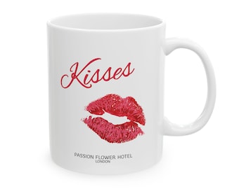 Kisses - Ceramic Mug, red lipstick, kiss, love, valentines, gift, coffee, tea