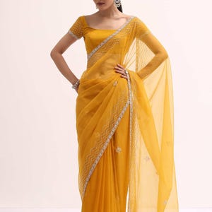 Orange Pailletten Saree Organza Saree Party Wear Saree Designers Saree Indisch Ethnic Saree Haldi Saree für Mutter Saree für Freundin Saree