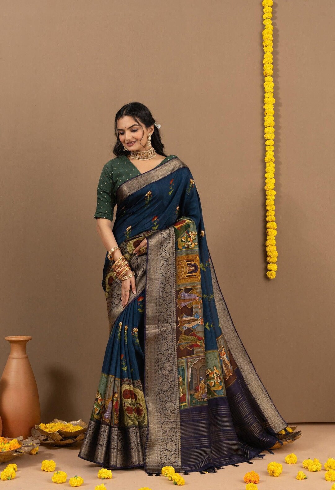 Amolika Neel Saree Blue Saree Dola Silk Saree Digitally Printed Saree ...