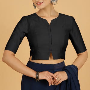 Lång sari-blus Raven Black-blus Bomullsblus Formell blus Avslappnad blus Rundhalsad blus för sari Blus för lehnga-blus för henne