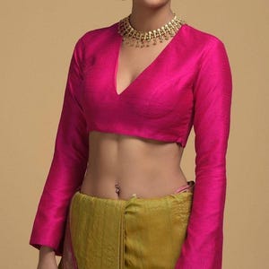 Pink Blouse for Saree Readymade Blouse Raw Silk Blouse for Saree Party Wear Blouse Custom Stitched Blouse for Women Blouse Round Neck Blouse