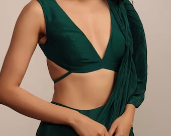 Emerald Green Blouse for Saree Deep V Neck Blouse Readymade Blouse Custom Blouse Size Desginer Blouse for Wedding Blouse for Christmas Gift