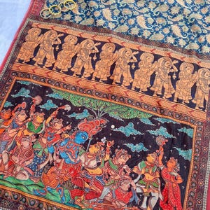 Raas Leela Kalamkari Saree Krishn Radha Saree Digital Printed Saree for Traditional Saree for Her Saree for Gift Saree for Festival Function image 4