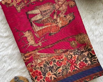 Sari Mehekti Gulabi Sari rosa Sari con estampado floral animal Sari tradicional para ella Sari Sari con estampado digital para funciones de festival