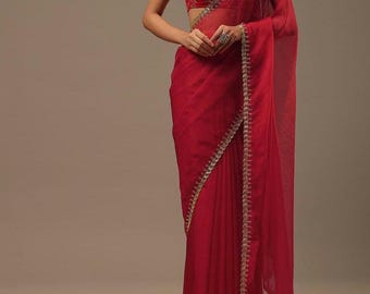 Buy Saree Cut Dana Work Saree for Party Organza Saree for Festival
