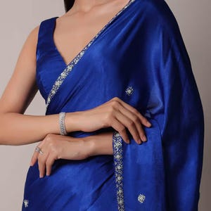 Blue Chinon Saree with Stone Work Saree Festival Wear Saree Ethnic Wear Saree Indian Saree Purple Saree for Womens Saree for Celebrations