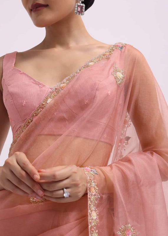 Onion Pink Saree Organza Saree Sequins Saree Marriage Saree for Bridesmaid Saree for Gift Saree for Festivals Saree Wedding Saree for Her