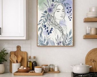 Cricut SVG Bundle, Botanic Woman Line Art, Floral T-Shirt Design, Sublimation Clipart, Boho Face Vector, Commercial Use, Instant Download