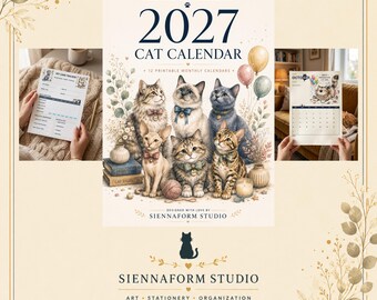 2027 Cat Calendar + Pet Care Tracker Bundle | Printable Cat Lover Gift Set | Digital Download | Google Drive Link Instant Access