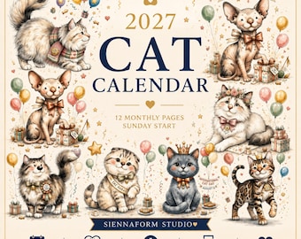2027 Cat Calendar + Pet Care Tracker Bundle | Printable Cat Lover Gift Set | Digital Download | Google Drive Folder Access