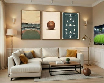 Vintage Soccer Wall Art Set of 3, Boys Bedroom Decor, Football Poster Gift for Him, Man Cave Print, Coach Appreciation, Instant Download
