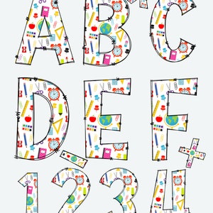 Teacher Alphabet Design | School Supplies Font | Digital Download | Women’s, Kids Shirt PNG