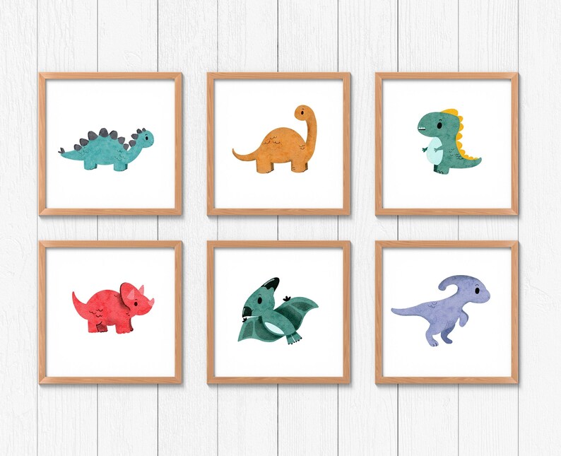 Dinosaur Wall Art printable Set of 6, Boys Room Art, Nursery Boho Art