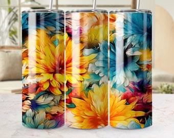 Rainbow Flowers Sublimation Tumbler Design | 20 oz Straight and Tapered Skinny Tumbler Wrap | Seamless Digital Download Sublimation PNG