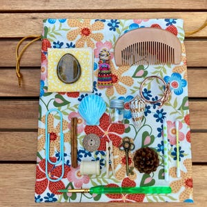 Floral Montessori Mystery Bag: 8x10 Drawstring Pouch with Objects
