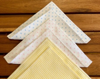 Montessori Polishing Cloths- Yellow, Pink, or Blue | Small Flannel Double Layer Dust Cloths | Small Polka Dot or Striped Cleaning Cloths