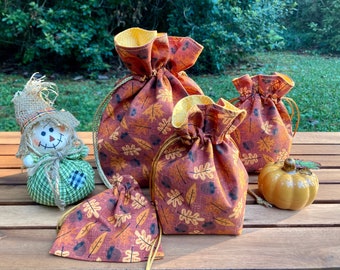 Sac à cordon en coton gland d'automne : pochette cadeau cadeau réutilisable