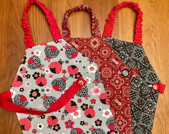 Red Themed Child-Sized Aprons | Ladybug Apron| Handkerchief Apron| Montessori Primary Apron | 3-6 year-old Apron | Apron for Kids